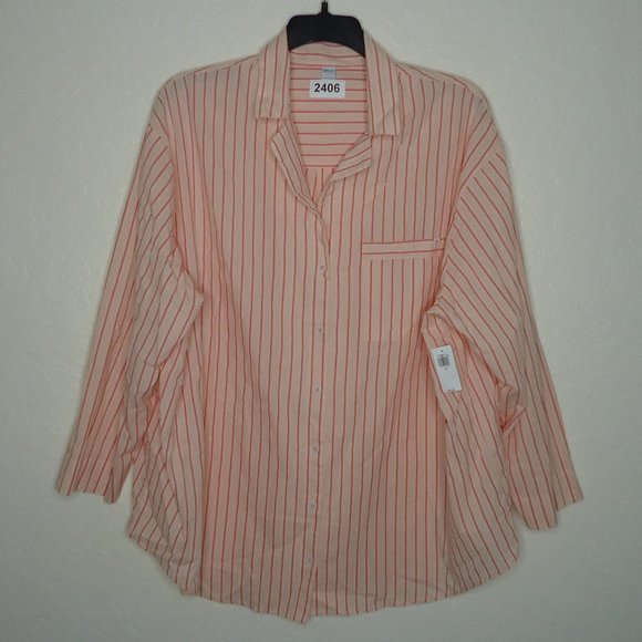 Old Navy* Women's 3/4 Long Sleeve Button Down Curved Hem Striped Blouse~ Size 2X - Picture 1 of 11